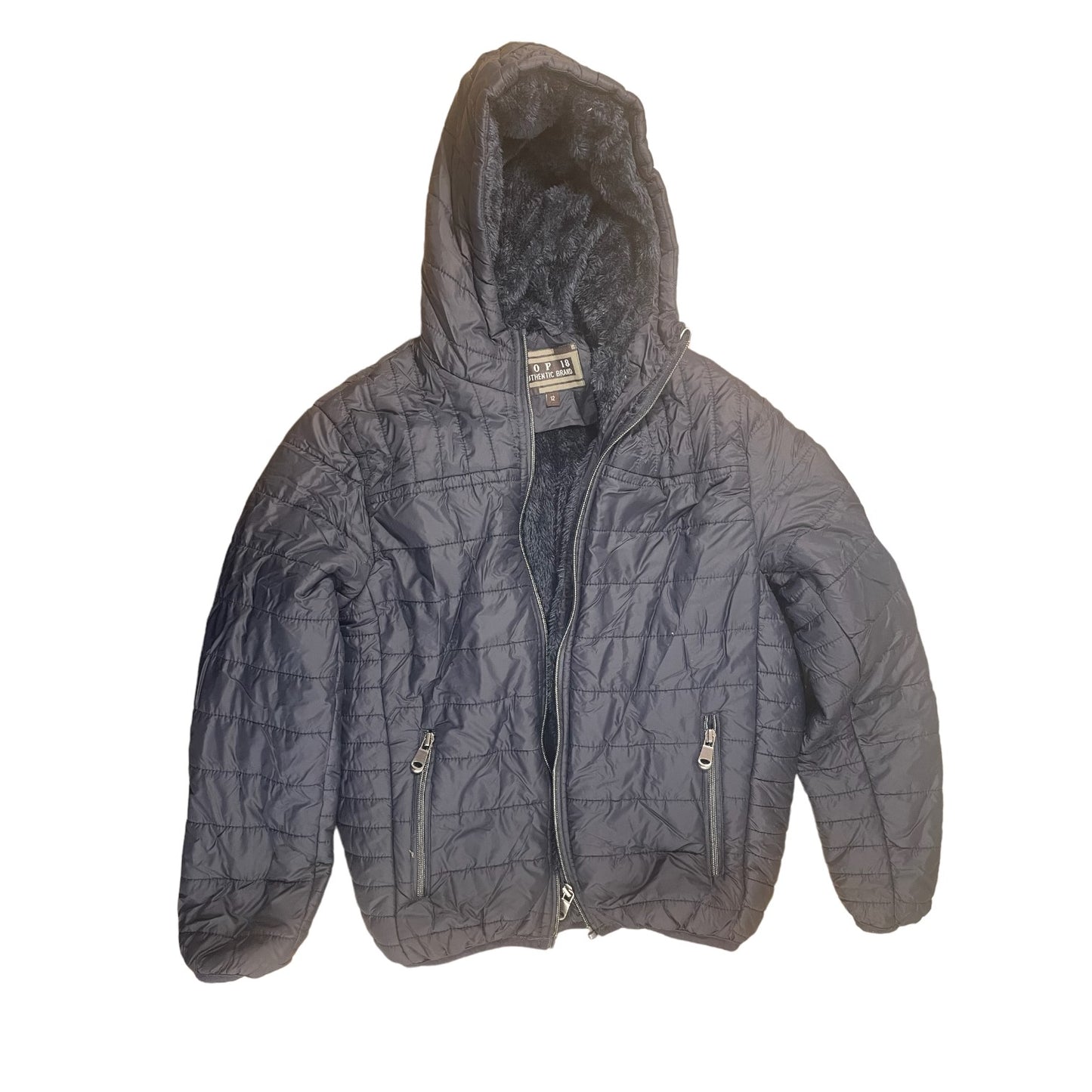 Boys Faux Fur Lined Puffer Winter Coat Size 12