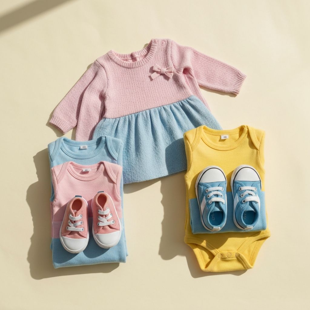 Colorful children's clothing neatly arranged